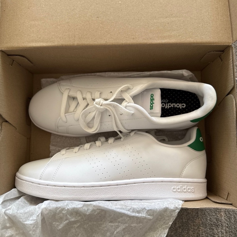 Mens NWT Adidas Advantage White Green – GZ5300 Size 11